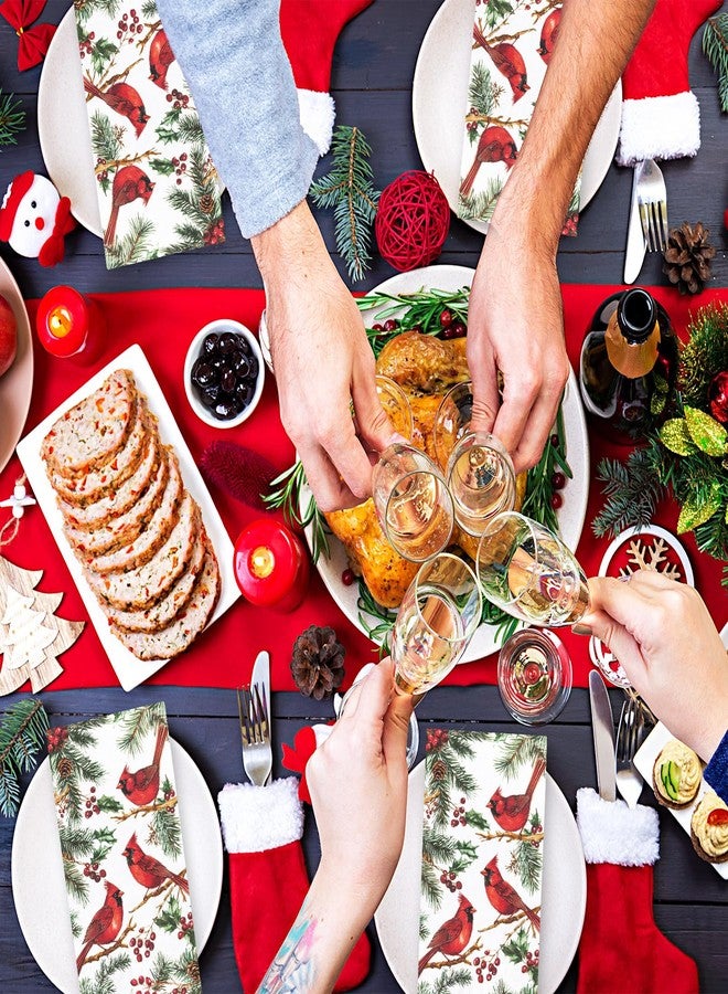 JarThenaAMCS ٥٠ منديل ورقي مزين برسومات طائر الكاردينال الأحمر، ومخاريط الصنوبر، وأوراق التوت، وأوراق الشجر الخضراء، مناسب لحفلات عيد الميلاد الشتوية. - Image 5